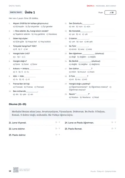 Beispielseite aus Pusula A1 Arbeitsbuch: Arbeitsbuch: Lektionstest (Seite 12)