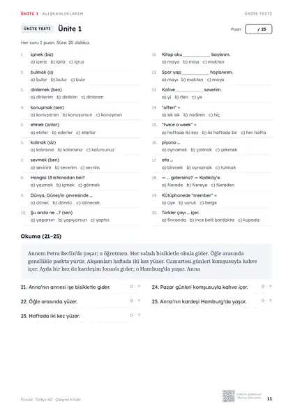 Beispielseite aus Pusula A2 Arbeitsbuch: Arbeitsbuch: Lektionstest (Seite 11)
