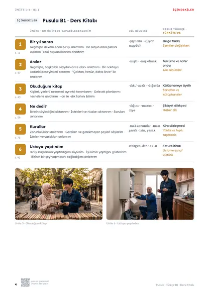 Beispielseite aus Pusula B1 Kursbuch: Inhalt (Seite 4)